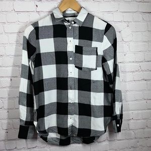 H&M Women's Buffalo Plaid Long Sleeve Button Down Collared Shirt Sz 2 Multicolor